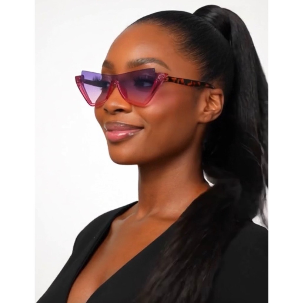 Womens‎ Rimless Cat Eye Sunglasses Purple Pink Gradient Tortoiseshell Shield